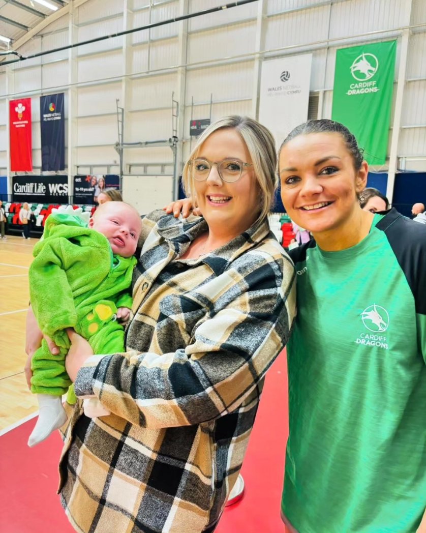 BethDursley's tweet photo. Leo loved watching @cardiffdragons_ last night and having big cwtches with the girls 🐉💚 https://t.co/beYrFBGFyl