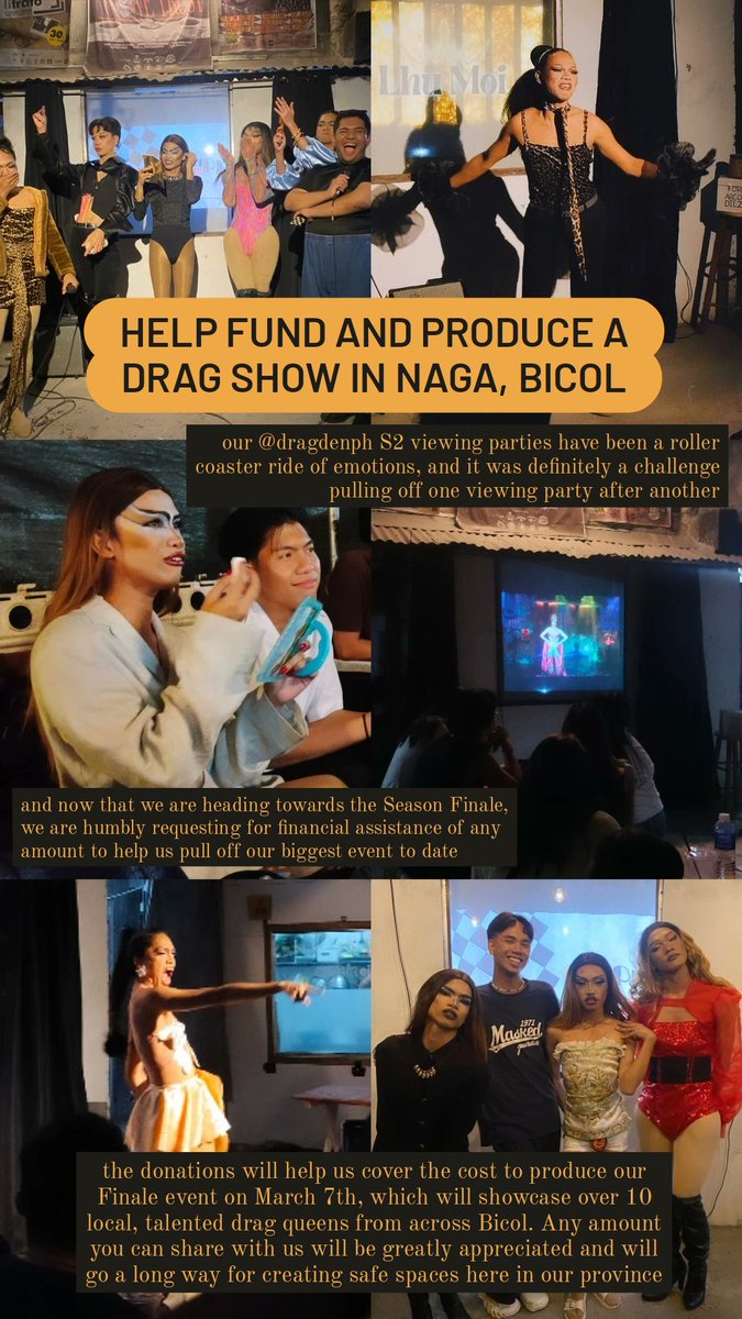 BicolDragPH's tweet photo. Hello everyone! Please help us pull off our biggest event yet: a Finale viewing party for @dragdenph S2! We will also showcase our talented local drag queens to give the community a night and a show to remember!
If you would like to donate ... (1/2) https://t.co/8TDb7eTqxJ