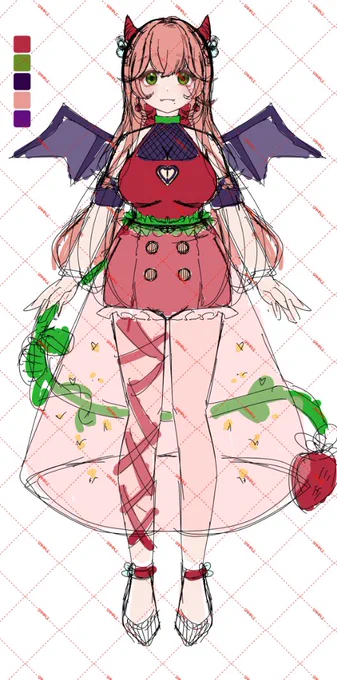 お題もらった「」からいちご畑の悪魔ちゃんです〜魂募集中なので気になる方ご相談くださいちょっと修正入るかもだけどちょこちょこWIP上げていきますー!#魂募集 #Live2DWIP #Live2D依頼 