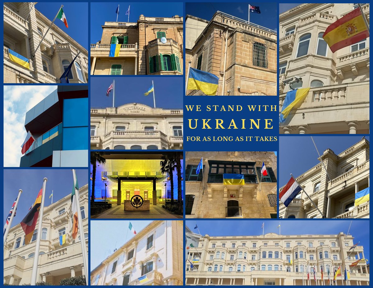 @UKinMalta joined other diplomatic missions in a show of solidarity with the Ukrainian people, who continue to fight for freedom two years on from Russia’s illegal & unprovoked attack. The UK is clear, Ukraine has the right to determine its own future 🇺🇦   #SlavaUkraini