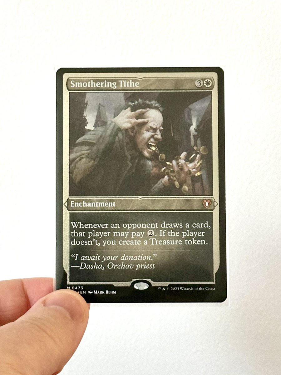 TemplarMTG's tweet image. ETCHED SMOTHERING TITHE GIVEAWAY TIME:
Have you ever wanted to be hated at your EDH table?

Ask “are you paying”?

Well, best enter this one 😉

Rules:
1. Like and RT this tweet.
2. Follow us on Twitter.
3. Winner drawn Fri 1st March. 

Bonus entry info 👇