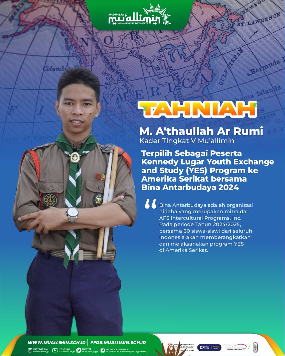 Tahniah
Muhammad A'thaullah Ar Rumi sebagai finalis program YES yang akan mengikuti kegiatan di Amerika Serikat 🔥