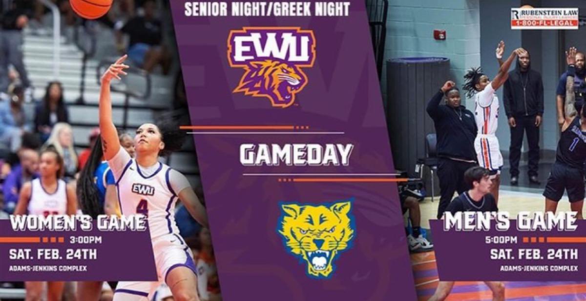 EWU_Athletics's tweet photo. Basketball Doubleheader:
Senior Night/Greek Night
@EWU_WBB/@EWU_MBB 🆚 @FVSUAthletics
⏰ 3:00pm/5:00pm
🏟️ Adams-Jenkins Complex
📍 Jacksonville, FL
📺 https://t.co/TxUihELg6C
📊 https://t.co/Xom8ylomrj
📊 https://t.co/iqNV7LOzBg
#TigerPride!🐅🏀 https://t.co/J7JnhZ1QfS