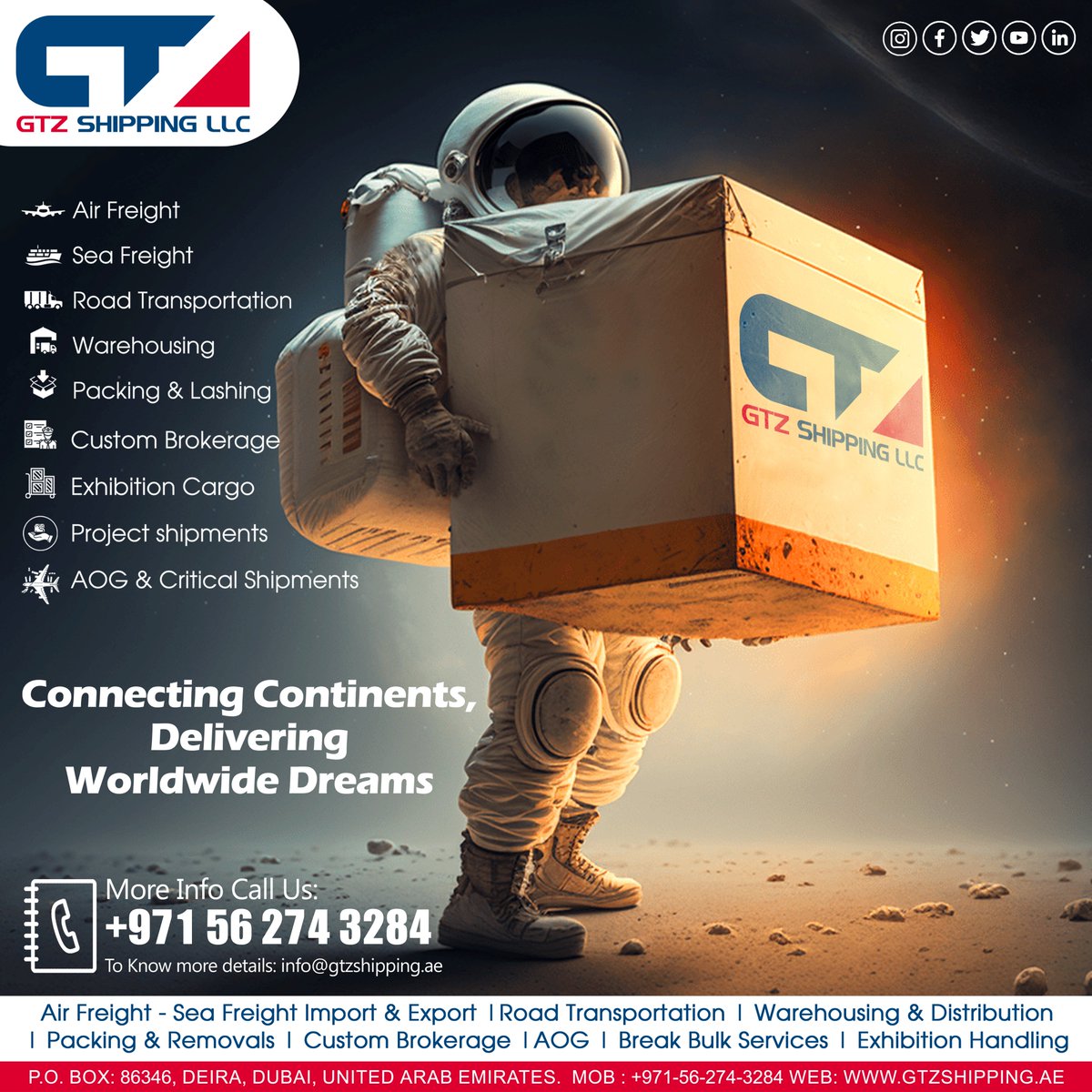 Gtzshipping's tweet photo. GTZ SHIPPING LLC, Dubai-UAE
P.O. Box: 86346, Deira, Dubai - UAE.
Call: +971-56-274-3284/+971-42-553-567
E-mail: info@gtzshipping.ae
Website: https://t.co/7DWXLOFfqx https://t.co/VJqxsUomtG