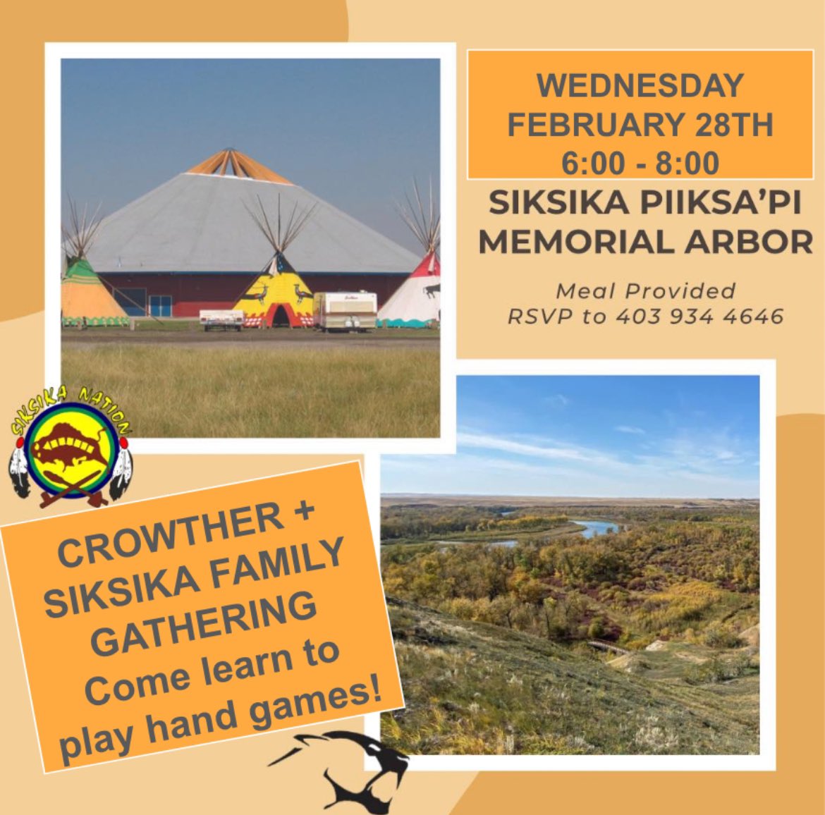 On Wednesday, February 28th, the families of Crowther students from Siksika are invited to join with staff and members of the parent council at the Siksika Piiksapi Memorial Arbor for our second Crowther + Siksika Meet the Families Night!