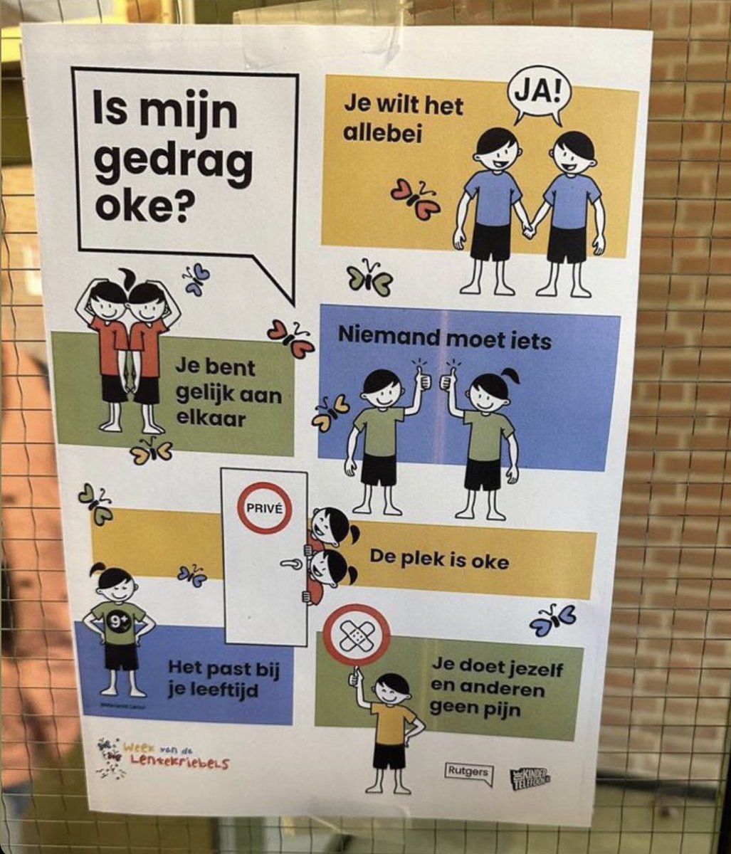 rblommestijn's tweet photo. Volgende week is het weer de week van de Lentekriebels. Vorig jaar leerden kinderen vanaf vier (!) jaar op de basisschool oa over zelfbevrediging en transgenders. Stop de waanzin en spreek je uit: indoctrinatie en seksualisering van jonge kinderen moet stoppen. Weg met de #Lentekriebels. 

Ter illustratie: hier een poster die ik vorig jaar kreeg doorgestuurd die op een basisschool hing en waarbij kinderen van 9 jaar en ouder - “het past bij je leeftijd” - worden aangezet tot het experimenteren met seksuele aanrakingen, bij zichzelf en bij elkaar.

Dit is echt ongelofelijk smerig. En daar blijft het niet bij. Op vele scholen werden 3D vagina’s gebruikt en leerden zeer jonge kinderen over pijpen (met zeer expliciete voorbeelden) en anale seks. 

Houd goed in de gaten wat jouw kind volgende week op school leert: vraag inzage in het lesmateriaal en houd je kind thuis bij geen of onvoldoende antwoord - of als je je er op wat voor manier dan ook niet prettig bij voelt. Je hoeft hier als ouder niet (!) mee akkoord te gaan. Het is en blijft jouw kind!