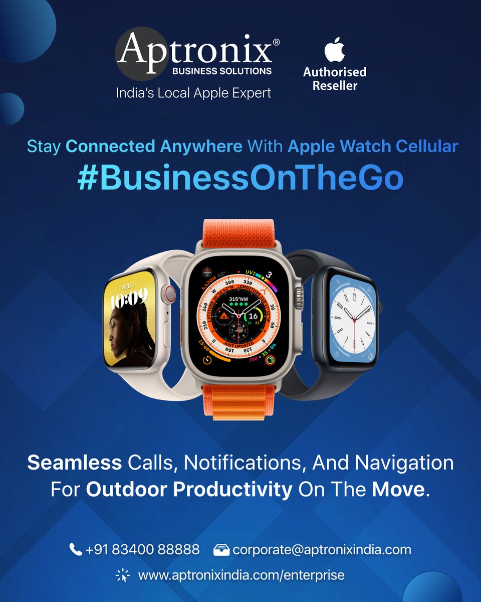 AptronixIN's tweet image. Stay connected anywhere, anytime – whether it&apos;s making calls, receiving notifications, or navigating your way through a busy day. Elevate your outdoor productivity with Apple watch cellular #BusinessOnTheGo. 🚀
#AppleWatch #ConnectedLiving #Tech #AptronixForBusiness #Apple