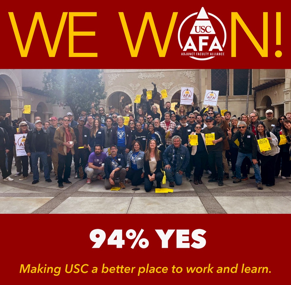 We won our union! SCA Adjuncts voted 206-13 to form a union. 78% of all adjuncts participated. Adjunct faculty had hundreds of conversations with coworkers to secure this victory. Next up: winning a fair contract. ✊