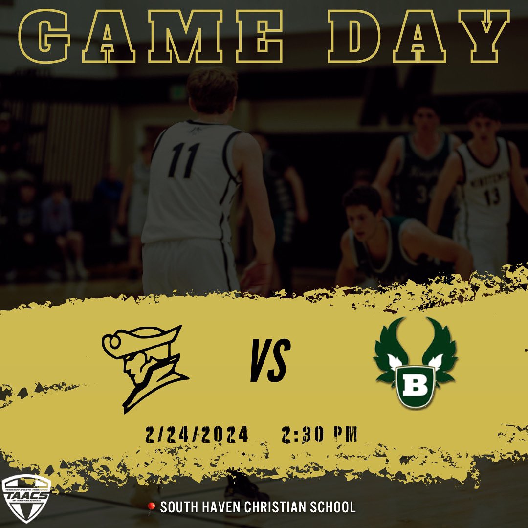 🚨GAME DAY🚨
The Minutemen hit the road to play their final game of the season in the TAACS State Tournament Championship game today vs Berean Academy! 
#ALLINONTHREE

🗓️ 2/24
⌚️ 2:30 PM
📍 South Haven Christian School