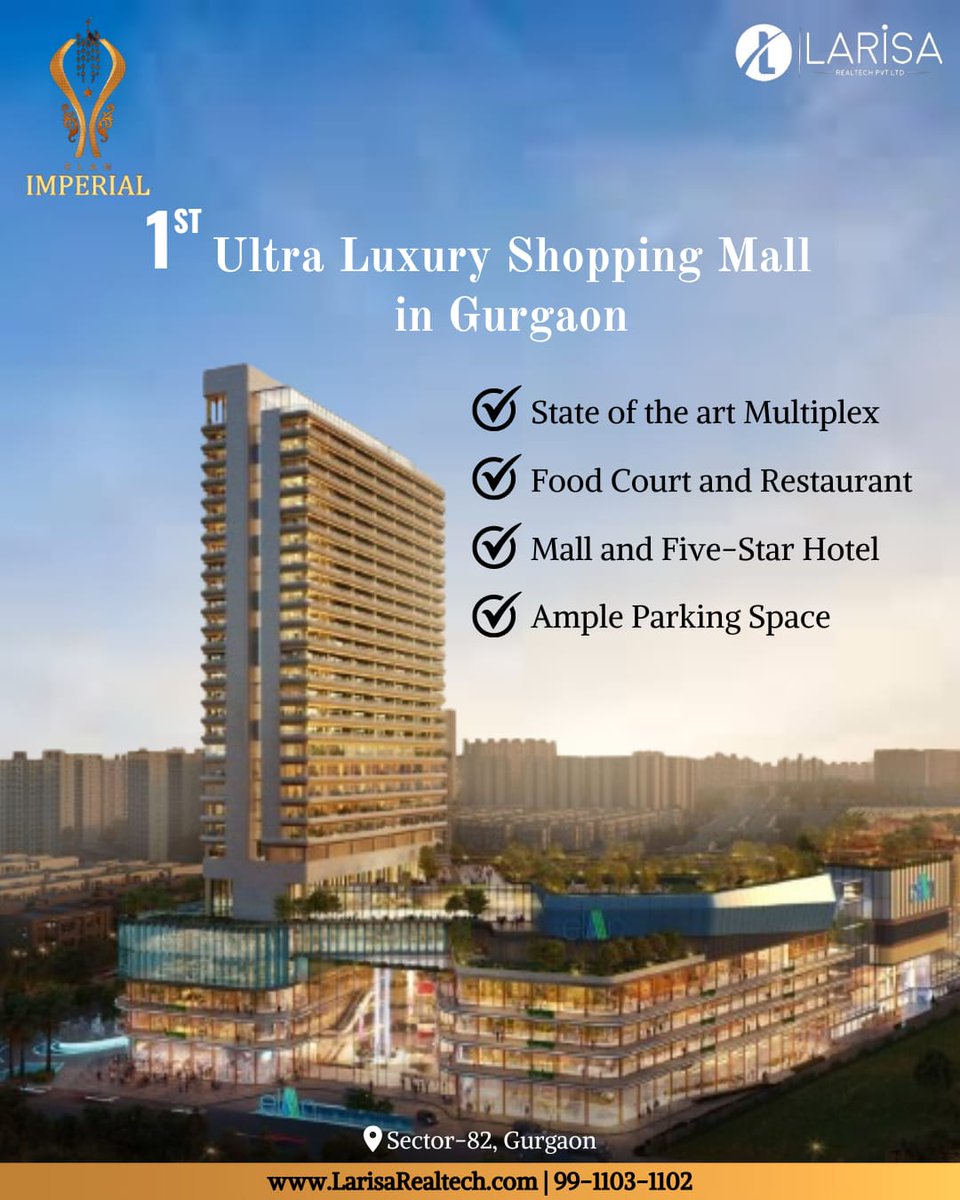 Elan Imperial - The first Luxury Mall Of Gurgaon is an elegant luxury residential complex located in a prime area of a city,
.
.
#larisarealtech #elanimperial #elan #commercialinvestment #commercialproject #gurgaon #gurgaonrealestate #realestate #realtors