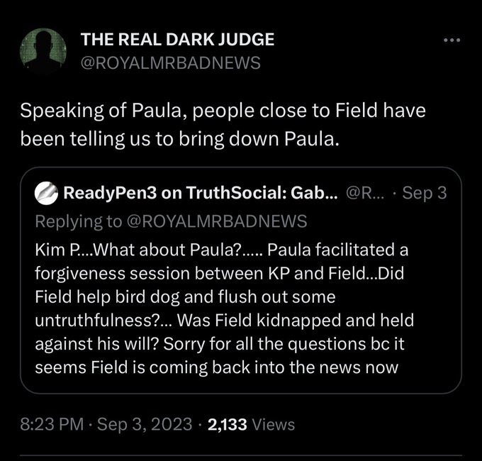 PaulaCBlades17's tweet photo. 💯…  This is where my digging into this #RoyalMrDarkMap POS began:

@ROYALMRBADNEWS lied about being a significant party to FieldMcConnell’s Florida Court Matters. 

The only parties involved with and Privy to #FieldMcConnell’s case & early release from probation etc. was @fieldmcc71, @Kim_Picazio, Howard Sohn (Fields Attorney) & myself. #FACT

@ROYALMRBADNEWS is just another #PathologicalLiar🤥

I can’t stand liars🤥 & I hate Pedos. 

https://t.co/UEgWWyxxSt