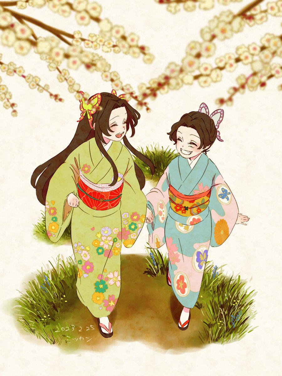 japanese clothes multiple girls kimono 2girls sash obi hair ornament  illustration images
