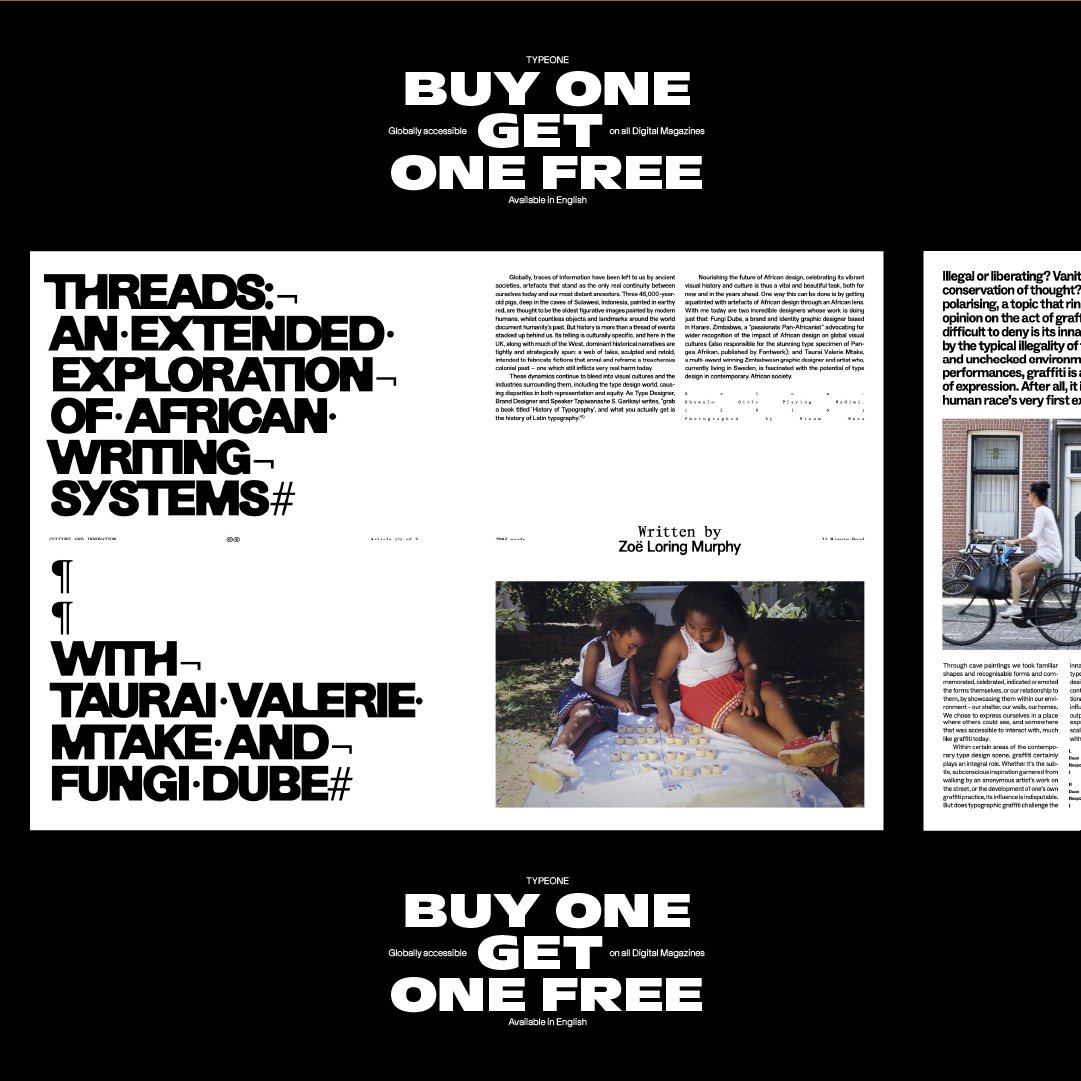 type01_'s tweet photo. BUY 1 GET 1 FREE - TYPEONE DIGITAL 🔥
ENDS 31.03.2024
Immerse yourself in the captivating world of graphic design and typography from the comfort of your screen. 💻
🔗 https://t.co/LCrmr7o7Na
#type01 #typeonemag #tomagdigital #graphicedesign #typography #typographymagazine https://t.co/7kNzIXon1a