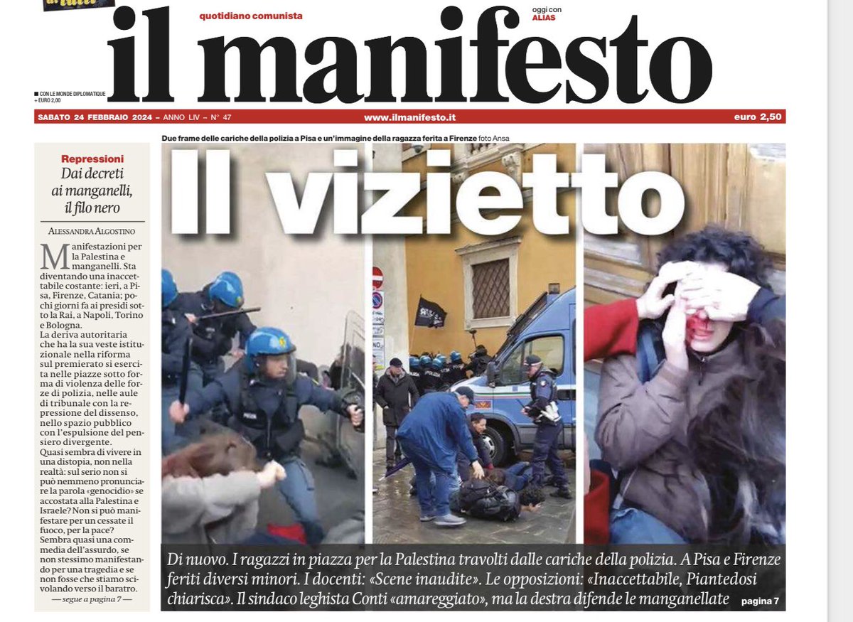 E comunque passata l’indignazione e riposto l’orgoglio di noi pisani, a bocce ferme c’è da dire che la polizia negli ultimi dieci anni a Pisa ha picchiato sempre e anche con più violenza di ieri, davanti al CNR quando venne in visita Renzi, a palazzo Gambacorti quando vennero —&gt;