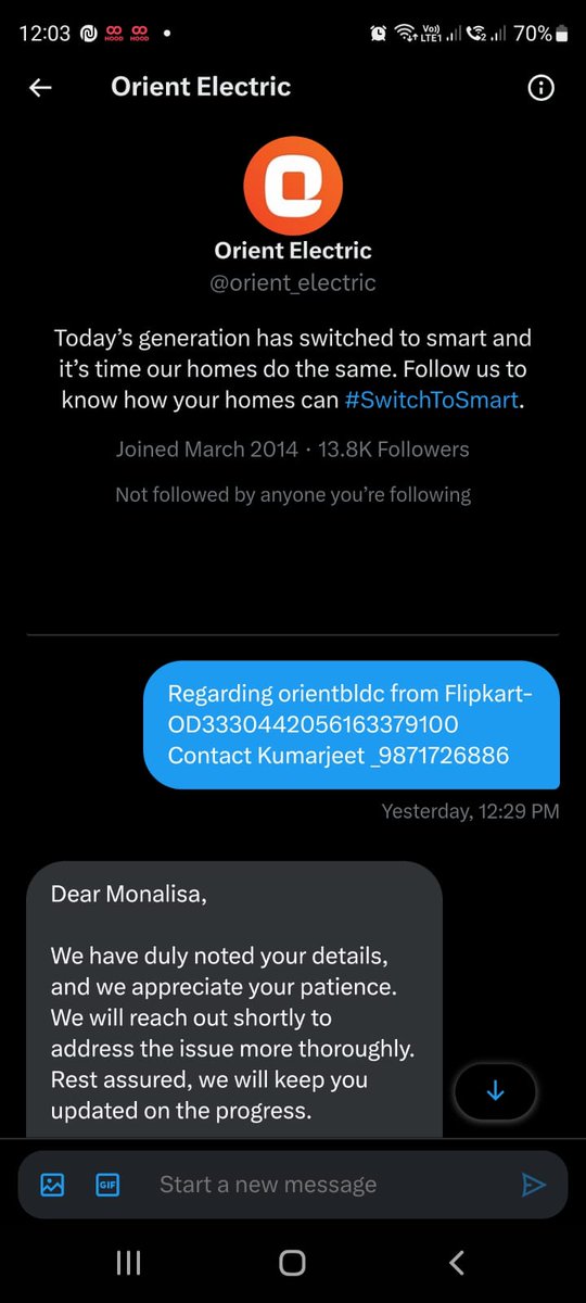 Jeepu123's tweet photo. #Flipkart @flipkartsupport @Flipkart Your vendor has conveniently rejected my refund request saying the product is a BLDC and the they can return the product. I have reached out to Orient, and they confirmed its not a BLDC fan.(IN24022313533226368813) @orient_electric @_Kalyan_K https://t.co/AQfHFOnTlM