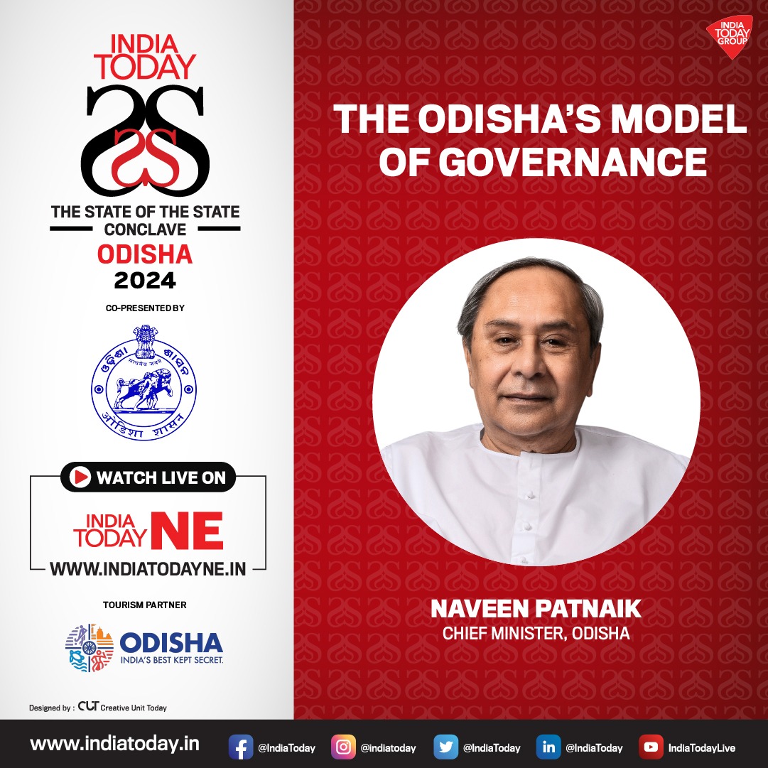 IndiaToday's tweet image. A galaxy of the sharpest minds will come together at the Odisha #StateOfState conclave for an exchange of ideas and out-of-the-box thinking to prepare an agenda of the state’s future development.

@Naveen_Odisha, the most successful and popular chief minister of the state, will