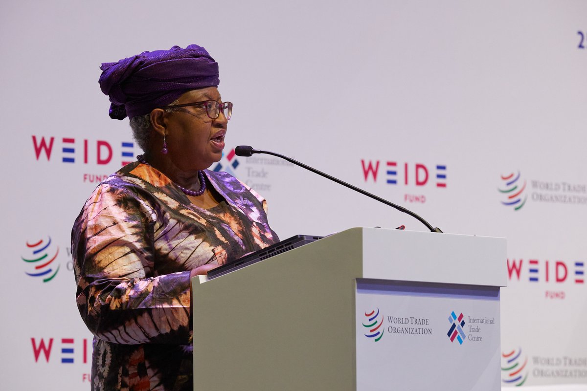 @ThaniAlZeyoudi @CokeHamilton [4] @WTO Director General @NOIweala underlines women's economic empowerment as a key foundational principle of the organization. 'Empowering women is not just a social good—it is smart economics.'