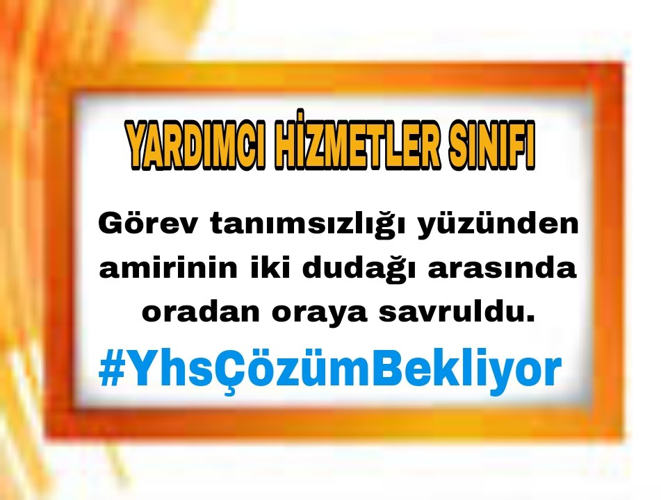 Görev tanımsızlığı yüzünden amirinin iki dudağı arasında oradan oraya savruldu. #YhsÇözümBekliyor 
<a href="/_cevdetyilmaz/">Cevdet Yılmaz</a> <a href="/isikhanvedat/">Prof. Dr. Vedat Işıkhan</a> <a href="/OnderKahveci/">Önder Kahveci</a> <a href="/_aliyalcin_/">Ali YALÇIN</a> @SalihUzunTDV <a href="/DoganBekin/">Doğan Bekin</a> <a href="/ErbakanFatih/">Dr. Fatih Erbakan</a> <a href="/dbdevletbahceli/">Devlet Bahçeli</a> <a href="/abdulhamitgul/">Abdulhamit Gül</a> <a href="/hasandogan/">Hasan Doğan</a> <a href="/rprefahpartisi/">Yeniden Refah Partisi</a> <a href="/Akparti/">AK Parti</a> <a href="/turgutaltinok06/">Turgut Altınok 🇹🇷</a>