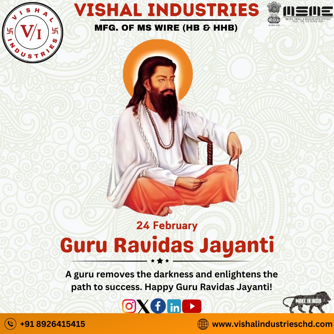 vishal_wire's tweet photo. May the teachings of Guru Ravidas Ji bring enlightenment and wisdom in your life. Happy Guru Ravidas Jayanti.
#GuruRavidasJayanti2024 
#vishalindustries  #mswires #hb #HBwire #hbwires #hhbwires #MSwire #mswires #mswireprice #msprice 
Contact us: 0172-4625538, 8926415415 https://t.co/V0bQ7gVOkh