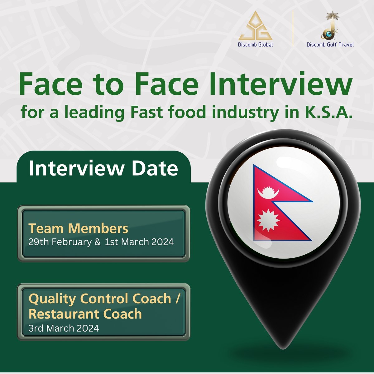 Face to Face Interview for a leading Fast food industry in K.S.A.

#qualitycontrolcoach #restaurantcoach
#teammembers #fastfoodindustry #jobsingulf #jobsinsaudiarabia #jobsforqcc #qcc #rc #discombglobal #discombgulftravels