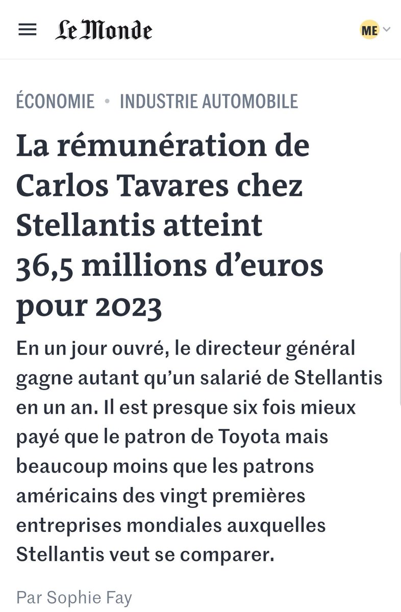Rémunération de 
100 K € par Jour 
C'est aussi scandaleux que ridicule 
C'est ça la lutte des classes du haut contre le bas
<a href="/lemondefr/">Le Monde</a>