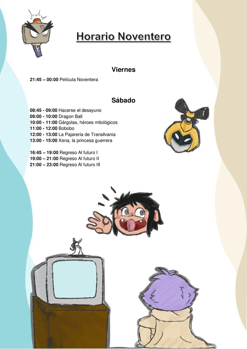 HazardsHunt's tweet photo. ¡Buenos días Noventer@s!

A las 08:45 empezamos con las series y hoy a las 17:00 empezaremos también con la trilogía de #RegresoAlFuturo 😍

Os dejo el horario 😋

twitch .tv/noventeroomas

#DragonBall #Gargoyles #Bobobo #LaPajareriaDeTransilvania #Xena https://t.co/iJvdfquR1E