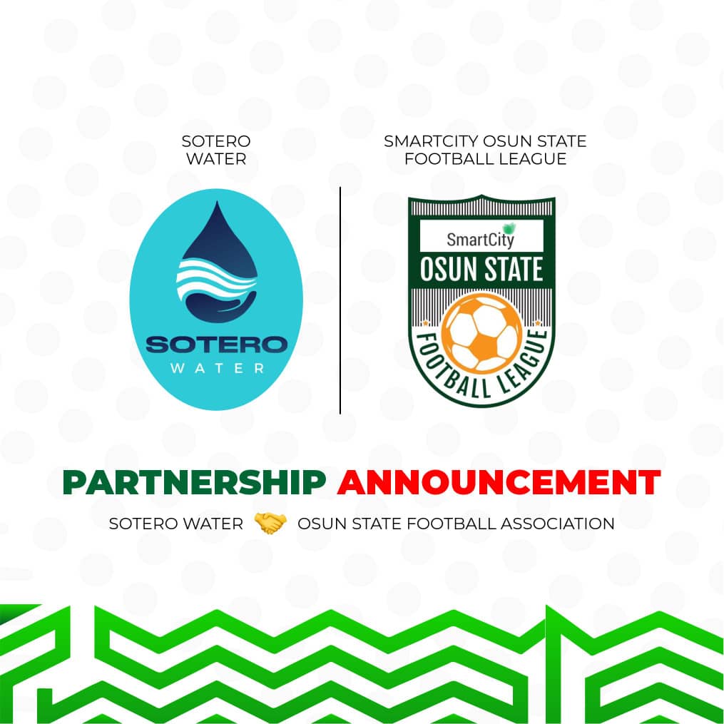 🎉 Partnership Announcement🤝

We are glad to Announce our new Partnership with Sotero Water 💦

Sotero Water is committed in providing quality water for participating teams in the #SmartCityOsunFALeague. 

 #ArmStrongPaints #BlackDrumTV #SoteroWater #OsunFA