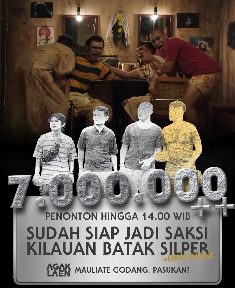 Hari ini AGAK LAEN resmi jadi peringkat 2 film Indonesia &amp; film komedi terlaris sepanjang masa di bioskop!

4 hari = 1 juta
7,5 hari = 2 juta
9,5 hari = 3 juta
12 hari = 4 juta
15,5 hari = 5 juta
18 hari = 6 juta
22,5 hari = 7 juta

Luar biasa!!!