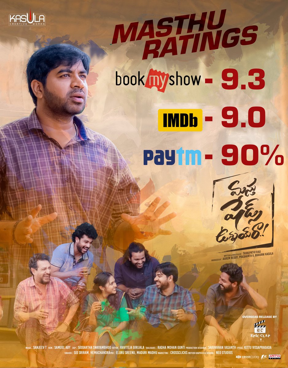 🌟🌟🌟🌟🌟 Critics and fans can’t get enough of #MasthuShadesUnnaiRa! With rave reviews on BookMyShow, Paytm, and IMDb, this blockbuster is a must-see. Secure your tickets now and immerse yourself in the cinematic brilliance! 🍿🎥 #Blockbuster #MovieMagic