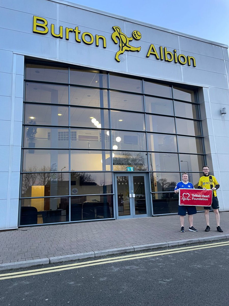 bournie83's tweet photo. Today’s the day @01_roach and I take on our 28 mile ground to ground walk. Starring from @burtonalbionfc we are of to @LCFC in aid of @TheBHF 

So far £730 raised. Link is https://t.co/NEKnih0nIw

@BurtonMailNews 
@leicslive https://t.co/tgkWxOtSuz