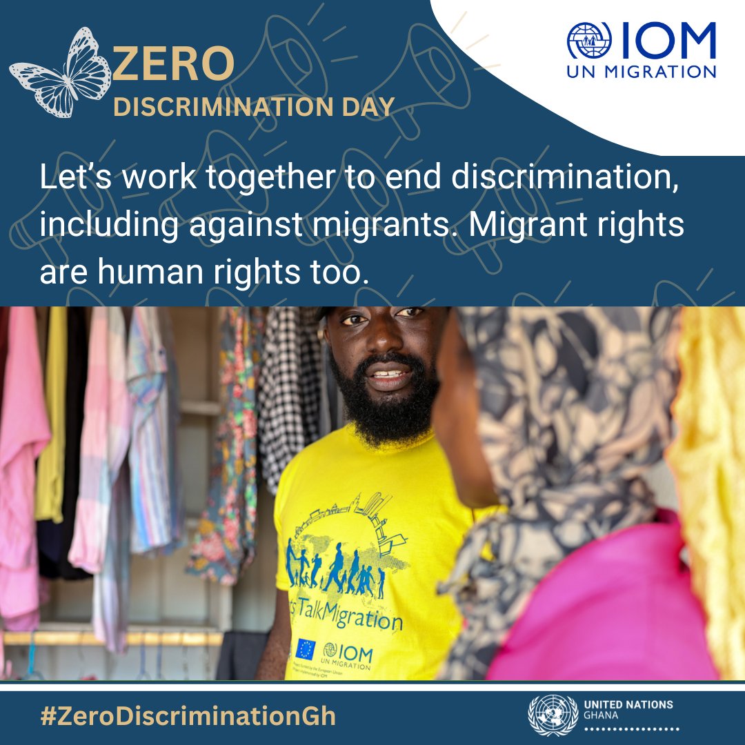 UNinGhana's tweet photo. On Day 4⃣of our #ZeroDiscriminationGh campaign we advocate for #migrant rights.
Let’s work together to end discrimination, including against migrants. Migrant rights are human rights too.
#ZerodiscriminationDay https://t.co/maijEq3ZAU
