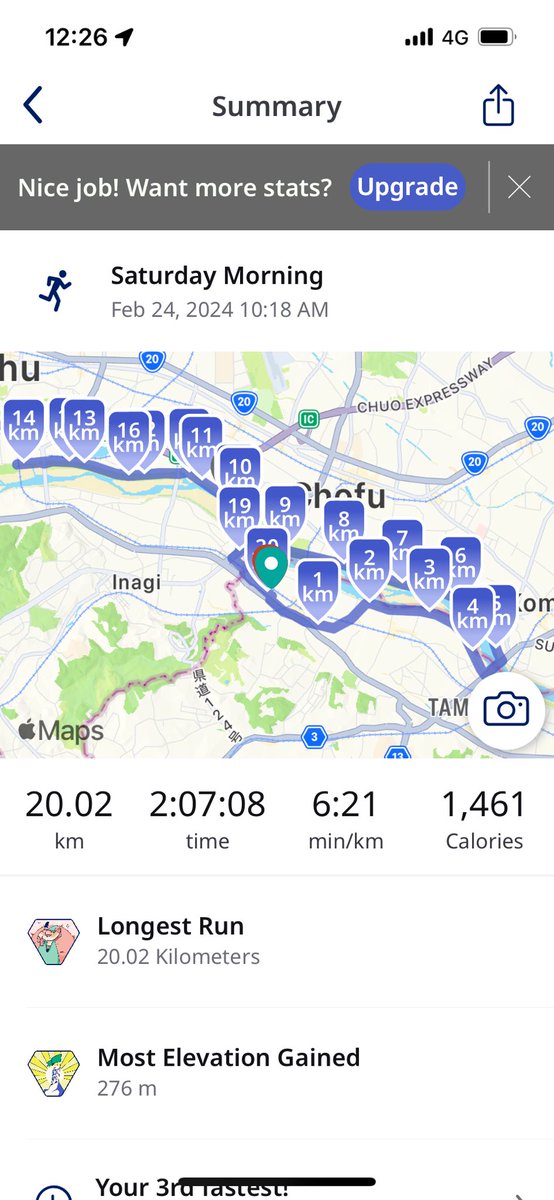 PR!

Just achieved my long-distance running goal: 20km in ~2h🔥

My hands and feet felt super cold afterwards for some reason—probably a good shock to the system?

Will shave those 7min &amp; I’ll be good to go!