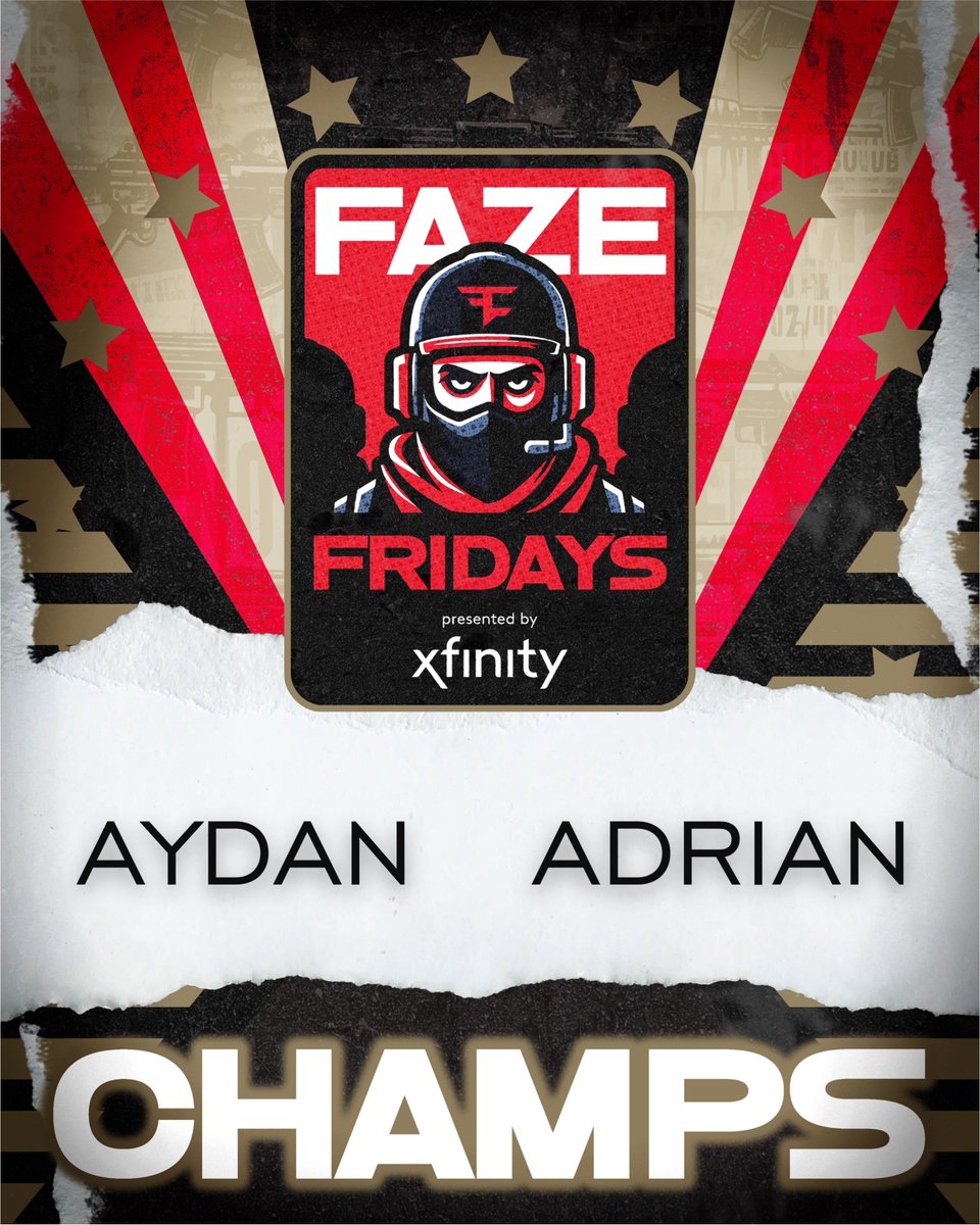 FaZeClan's tweet image. Our newest @Xfinity FaZe Friday CHAMPIONS 

🏆 @aydan
🏆 @hateadriann

#XfinityPartner | #MadeForThis
