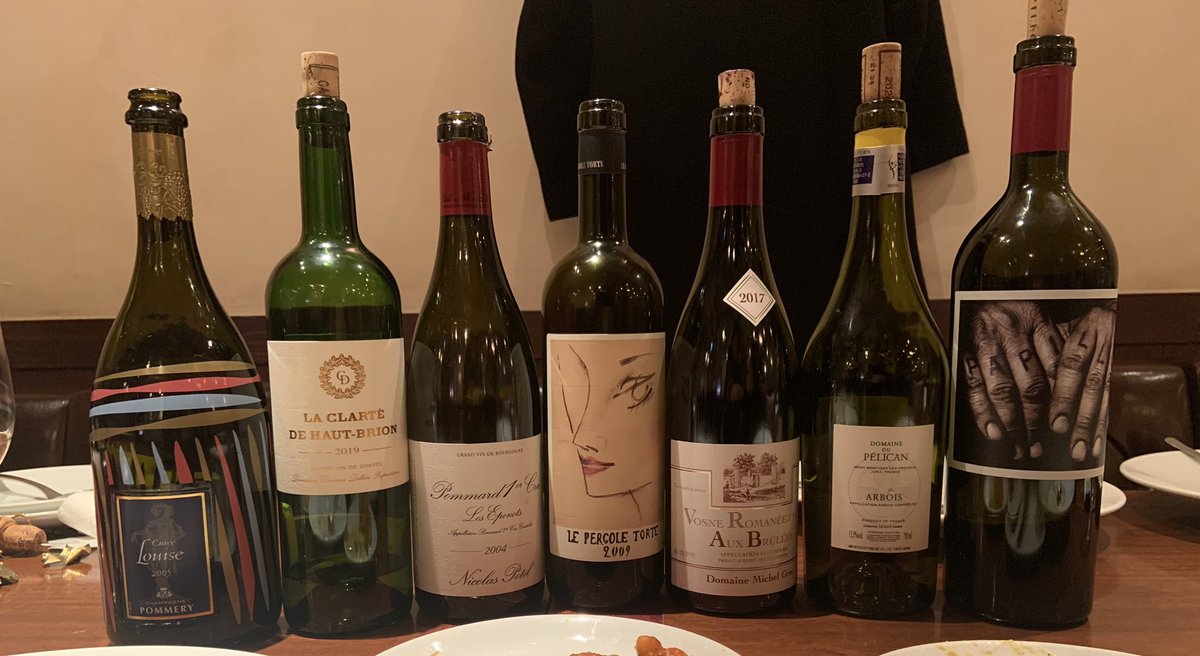 ワイン会
1番なんて決められない🥳
私の持ち込みニコラ・ポテルはコルクが緩くて焦ったけど、よい枯れ感、口当たりエレガントながら余韻にタンニン、これがレ・ゼプノの特徴かな？って学んだ😙
ポメリーは超長い余韻にヴィンテージかな？って思ったけど、ブリオッシュがなくてNVと答えてしまって反省😢