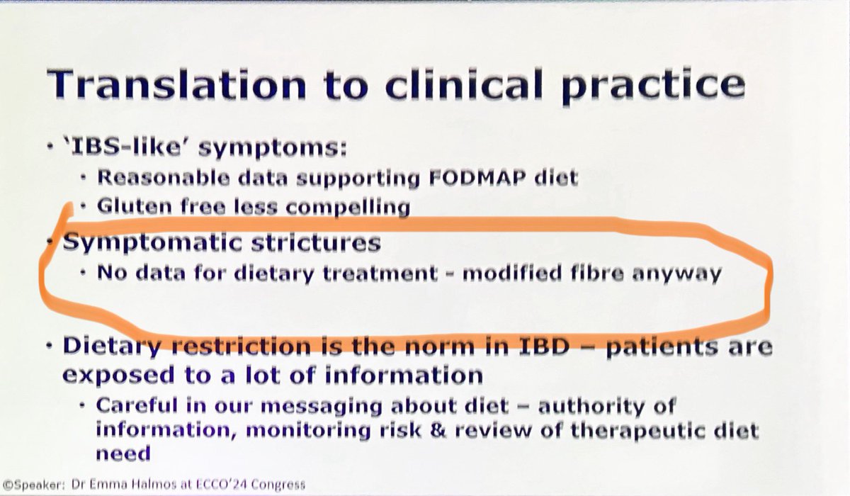 Seb (@ibdseb) on Twitter photo #ECCO24
<a href="/EmmaHalmos/">Emma Halmos</a>
Excellent lecture on diet advise in #IBD
🤔Challenging dogmas & practice
Key 📢:
1. Provide RIGHT message . The million 💵 ❓is do we have enough evidence
2. All our services need an expert #IBD dietician in our MDTs #ECCO24
<a href="/EmmaHalmos/">Emma Halmos</a>
Excellent lecture on diet advise in #IBD
🤔Challenging dogmas & practice
Key 📢:
1. Provide RIGHT message . The million 💵 ❓is do we have enough evidence
2. All our services need an expert #IBD dietician in our MDTs