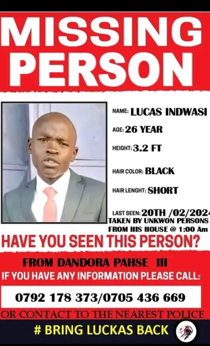 Enforced disappearances is a stark reminder that justice, accountability, and systemic change are not optional. It's time we demand an end to this cycle of tragedy. @UhaiWetu @IPOA_KE @MissingVoicesKE @thekhrc #BringLucasBack