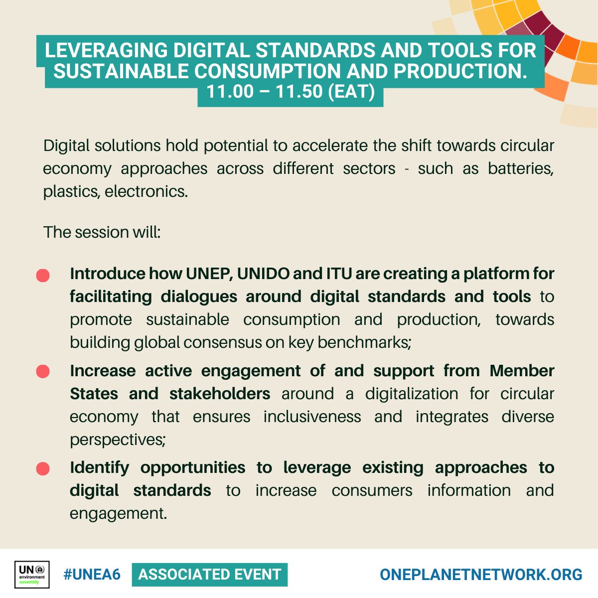 10YFP's tweet photo. 🌐 Join us online now for the second thematic session at #UNEA6 on Leveraging Digital Standards and Tools for Sustainable Consumption and Production! Watch live: https://t.co/kpP8Vjg7pM #DigitalStandards #CircularEconomy #UNEA6 https://t.co/bBCgalzvSS