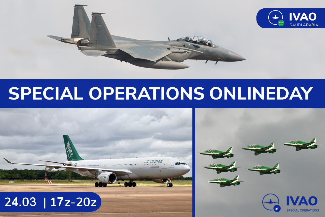 Hello everyone!

Welcome to a new interesting SO Online Day Event. Will be 24th March 2024 from 17:00UTC to 20:00UTC.

This event is worth two points for the Jet Fighter and SO ATC Awards. (Registration required)

You can see more details in our website: sod.ivao.aero/event-145