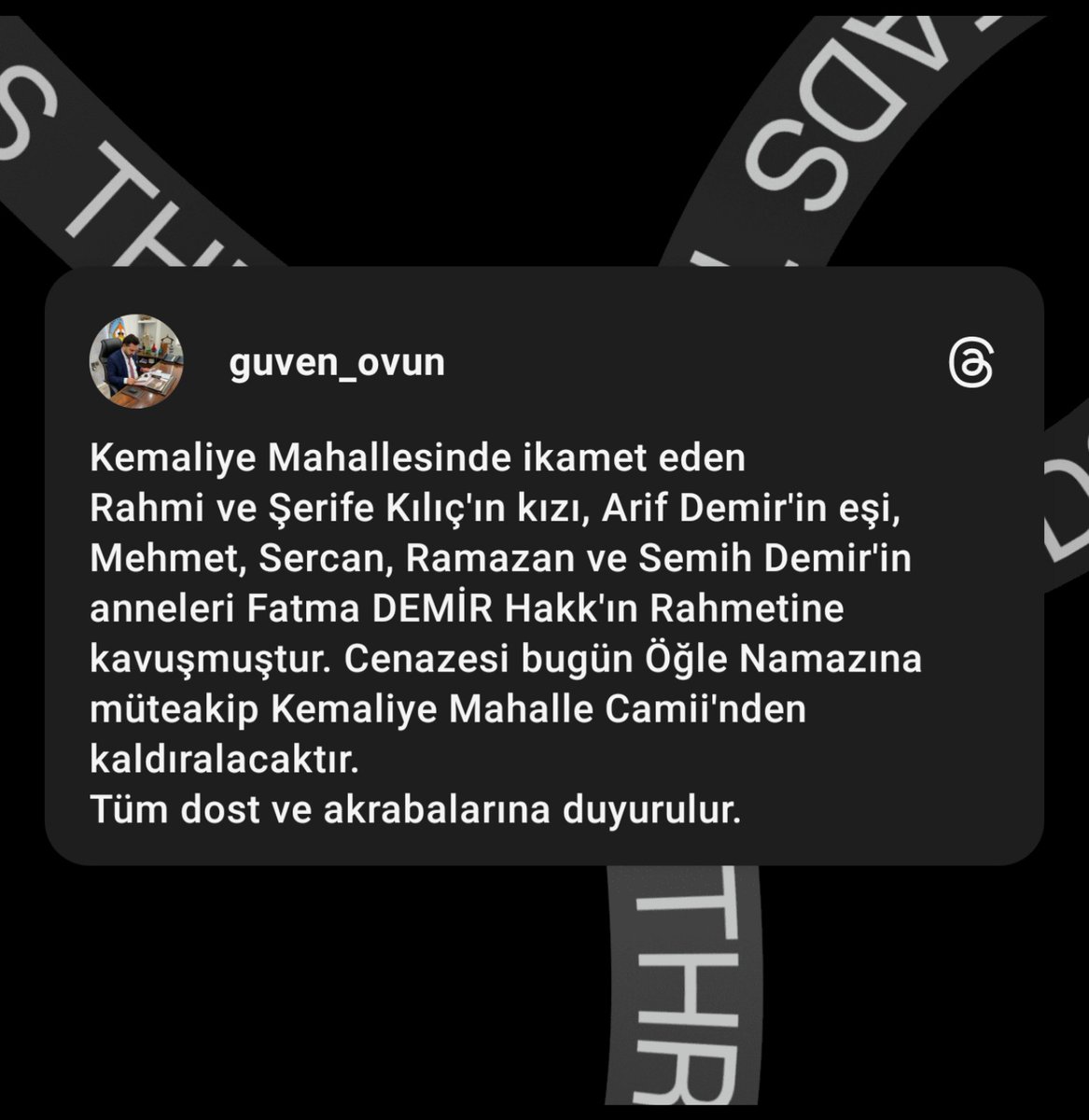 Merhumeye Yüce Allah'tan rahmet, yakınlarına ve dostlarına başsağlığı dilerim.