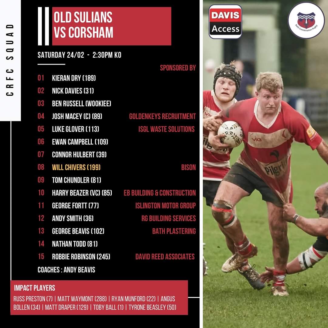 A break from league action and a trip to Lansdown to play @Oldsuliansrfc in the @DavisAccess @BathCombination Vase. Kick off is 2:30.