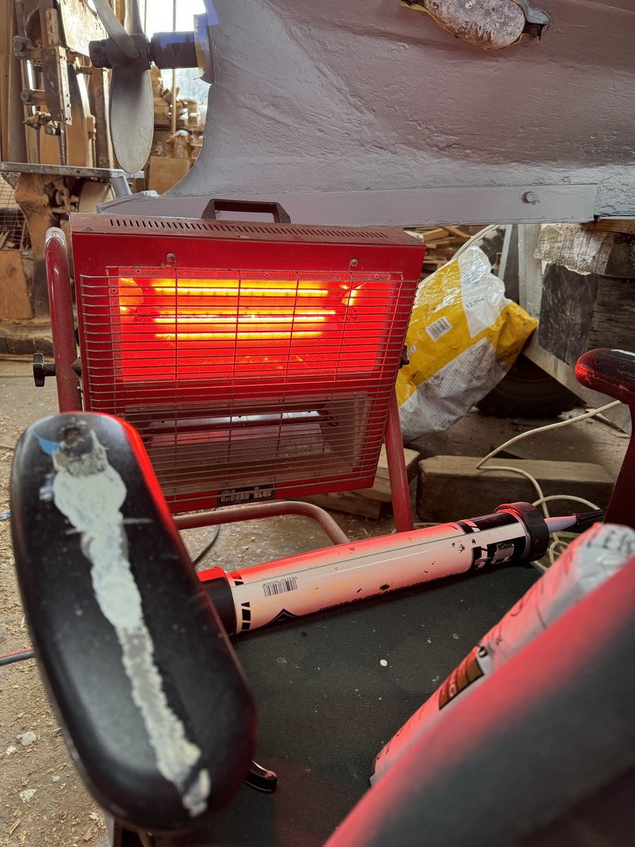 Infra Red rays bursting through the boatyard this morning… #BoatBuilding