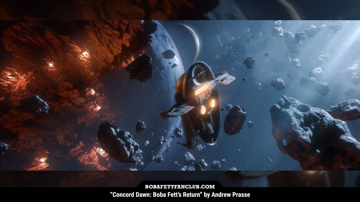 bobafettfanclub's tweet photo. "Concord Dawn: #BobaFett's Return" by Andrew Prasse (@BourneVfx)

"Wanted to depict the destroyed planet of Concord Dawn as seen in the Rebels animated series," noted the artist on ArtStation (https://t.co/Iy7C8Uka7X)

#SlaveI #StarWars #FanArt #DailyFett https://t.co/tcZ257swJQ