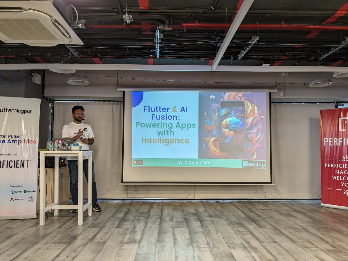 AtharvaWerulkar's tweet photo. Flutter &amp; AI Fusion 🚀🌐 by Ajay Kumar  tech lead at @NonStopio  #NonStopio
#FlutterPulse by @FlutterNagpur https://t.co/Hr0VB1vLN5