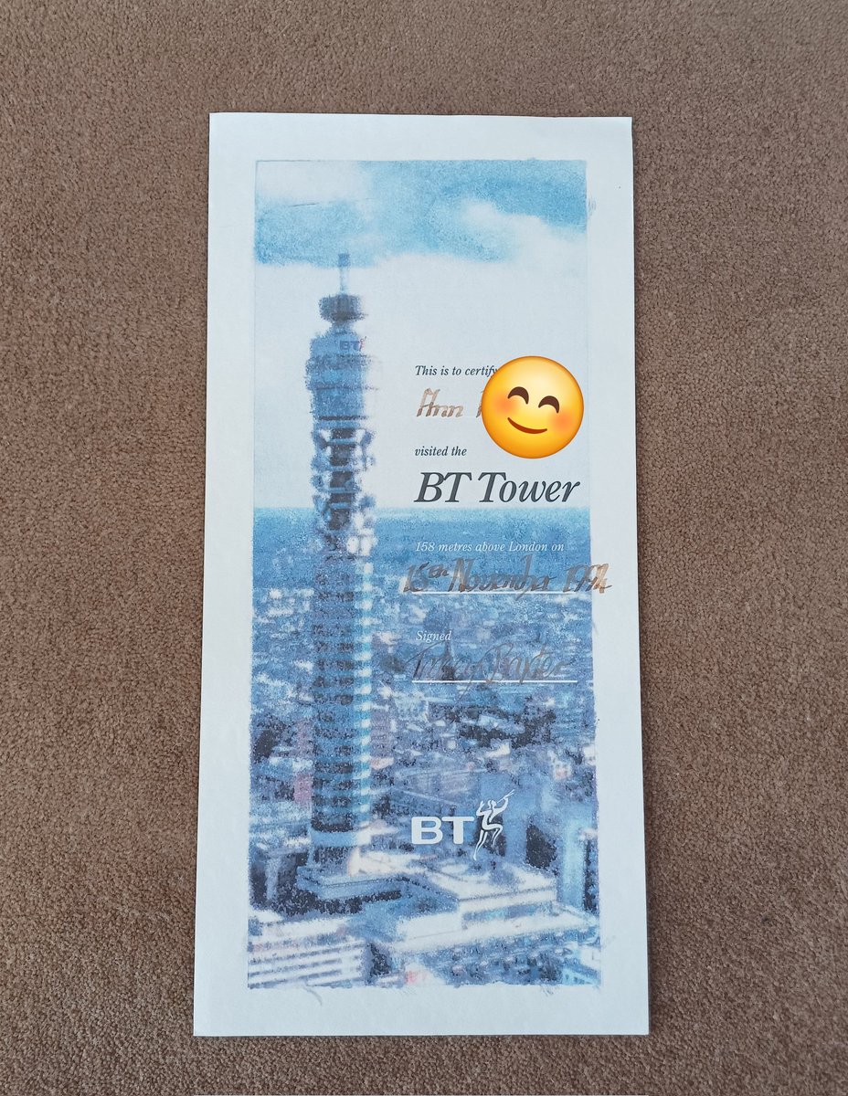 Memories of the #BTTower As a press officer for BT back in the 90s I was lucky to go to events in the revolving restaurant. Just came across the certificate they'd give you to mark your visit. #nostalgia