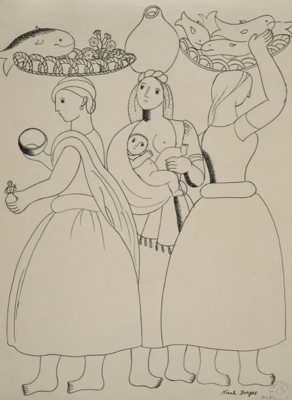 #DespiertaConArte Norah Borges (seudónimo de Leonor Fanny Borges), autora de 'Campesinas de Portugal' (1927), fue una pintora, dibujante, ilustradora argentina que desarrolló un arte influenciado por el expresionismo alemán y el cubismo y que militó en el ultraísmo.