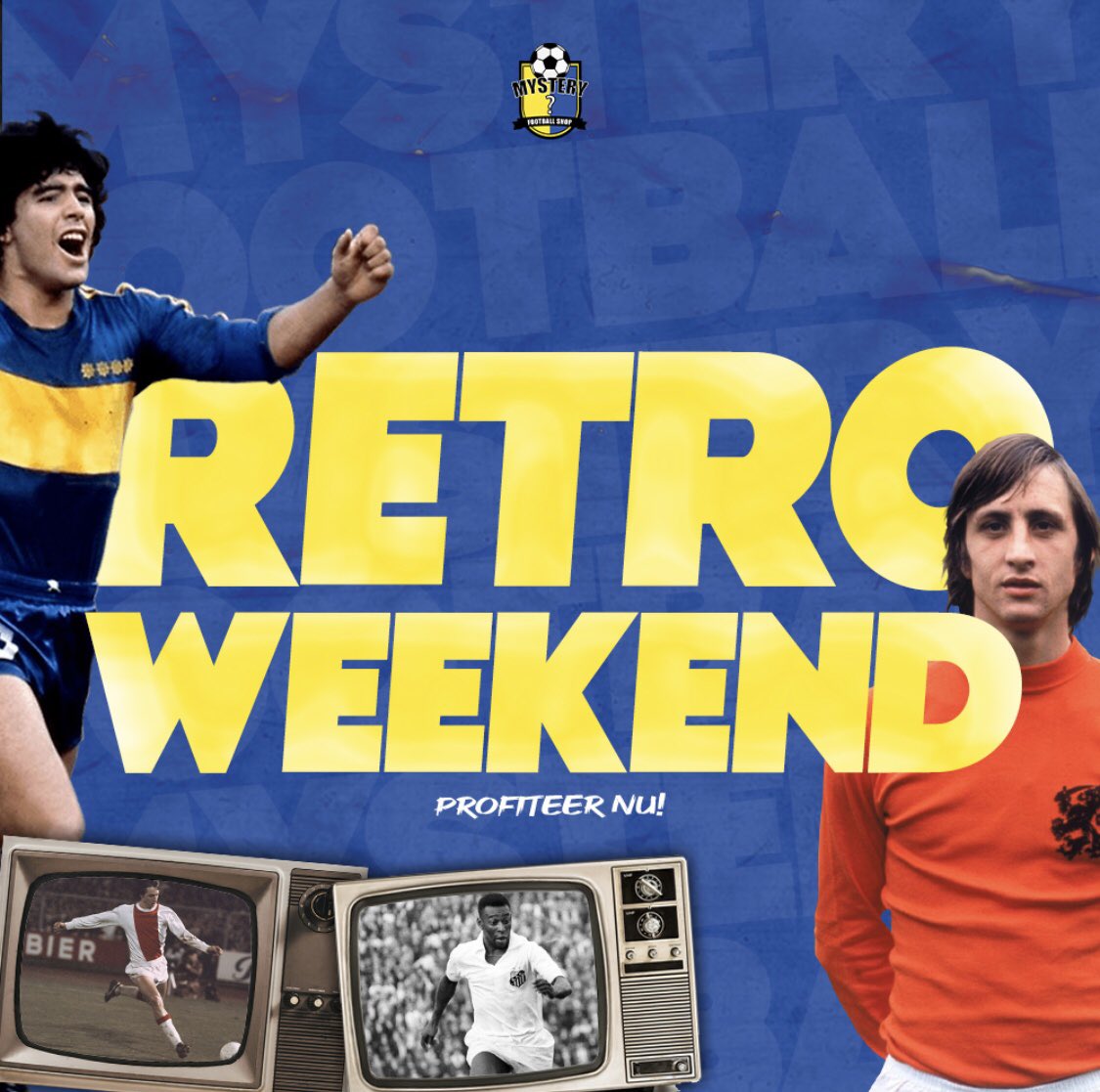 🚨 RETRO WEEKEND 👕 

Bestel nu online je eigen  
Retro Mystery Box voor slechts €49,99! 
➡️ mysteryfootballshop.nl 🛒