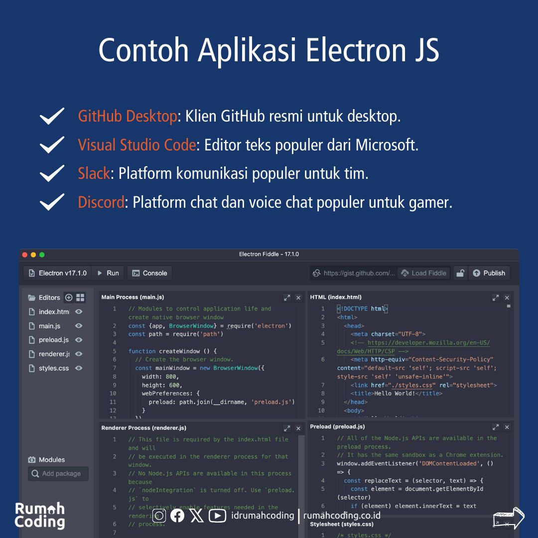idrumahcoding's tweet image. Electron JS adalah framework yang powerful dan fleksibel untuk membangun aplikasi desktop dengan JavaScript. Jika kamu ingin membangun aplikasi desktop cross-platform dengan performa tinggi, Electron JS adalah pilihan yang tepat. 

#ElectronJS #JavaScript #DesktopApp #Development