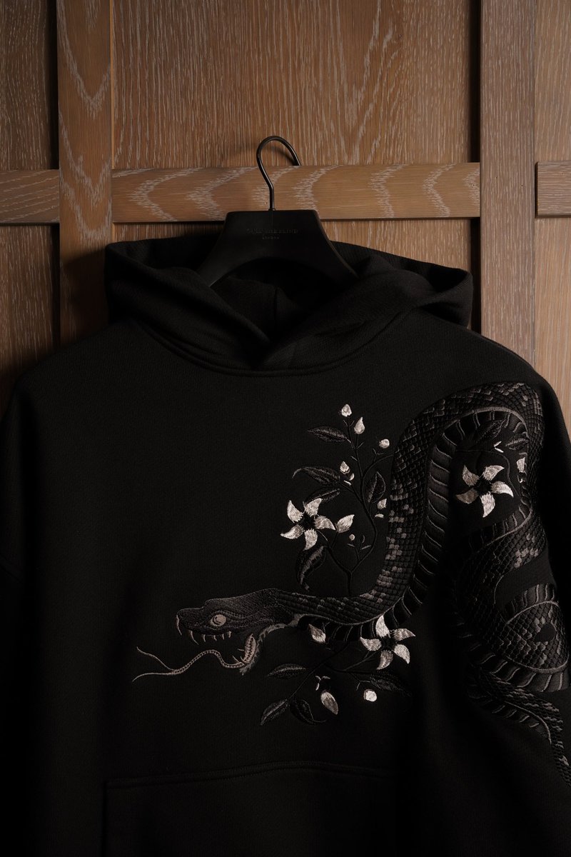 OnlyTheBlind's tweet photo. Our best-selling winter piece, the Night Python Hoodie,  restocking in all sizes soon. 🌪️ #OnlyTheBlind #Streetwear #Embroidery https://t.co/c04j9NgeGl