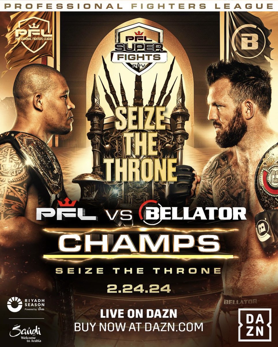Today, history is made in Riyadh, Saudi Arabia as the champions of the PFL face off against the champions of Bellator. The most historic event in MMA history starts now on ESPN+ and DAZN