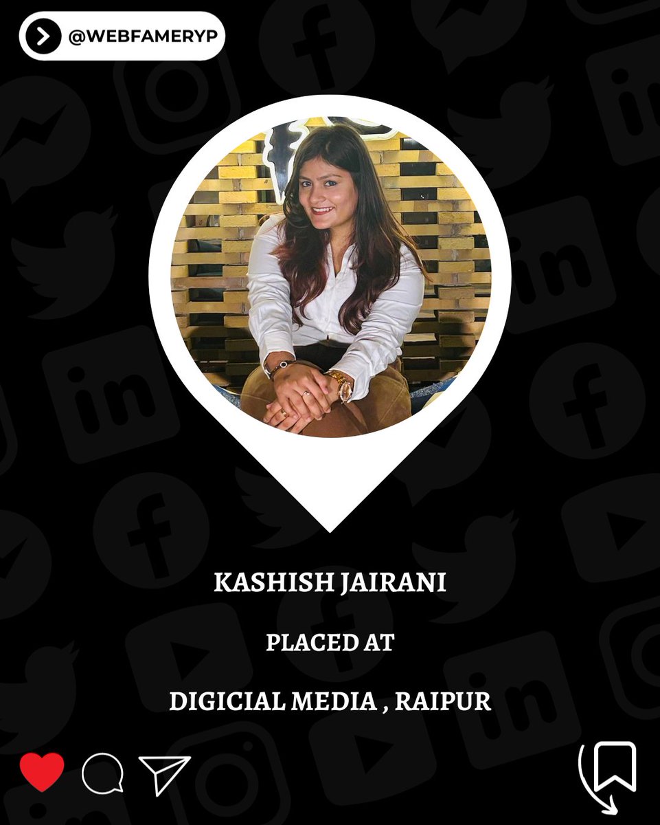 Congratulations to Ms. Kashish Jairani On Getting Placed at Digital Media, Raipur.
#jobinraipur #jobvacancies #digitalmarketingjobs #placementdrive #placements #studentplacement #careergrowthtips #careeropportunities #jobhiring #jobopportunity #jobopening #jobhunt #jobfair